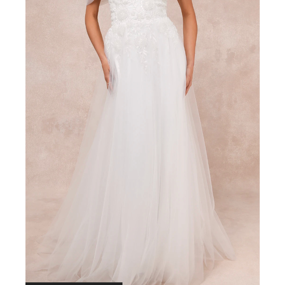 Lulus Blissfully Romantic White Tulle Off-the-Shoulder Maxi Dress Sz L #0513 - Picture 6 of 6